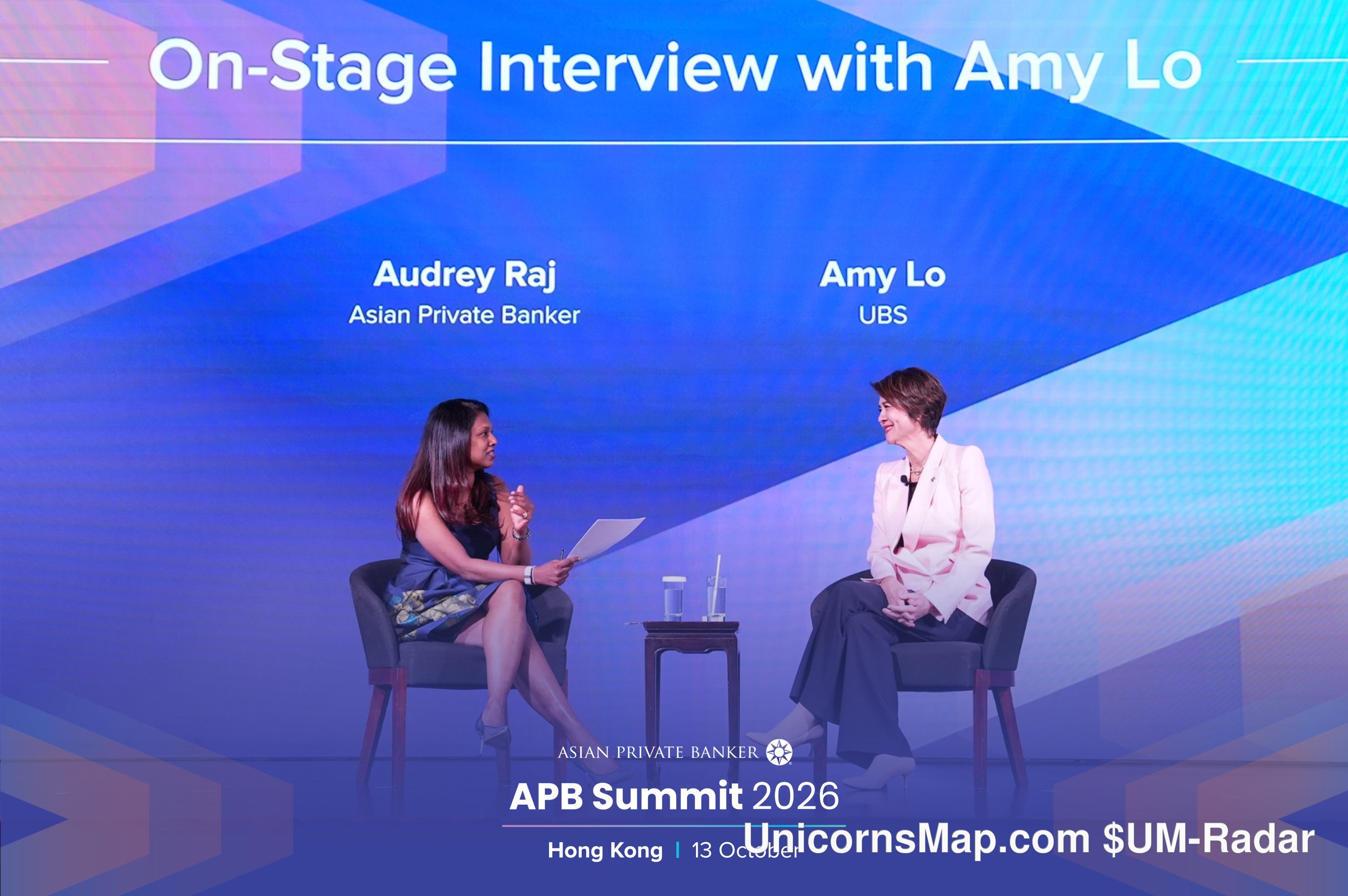 APB Summit 2026 Hong Kong — on-stage interview with Amy Lo (UBS), moderated by Audrey Raj, on the event's own stage, Hong Kong, 13 October 2026