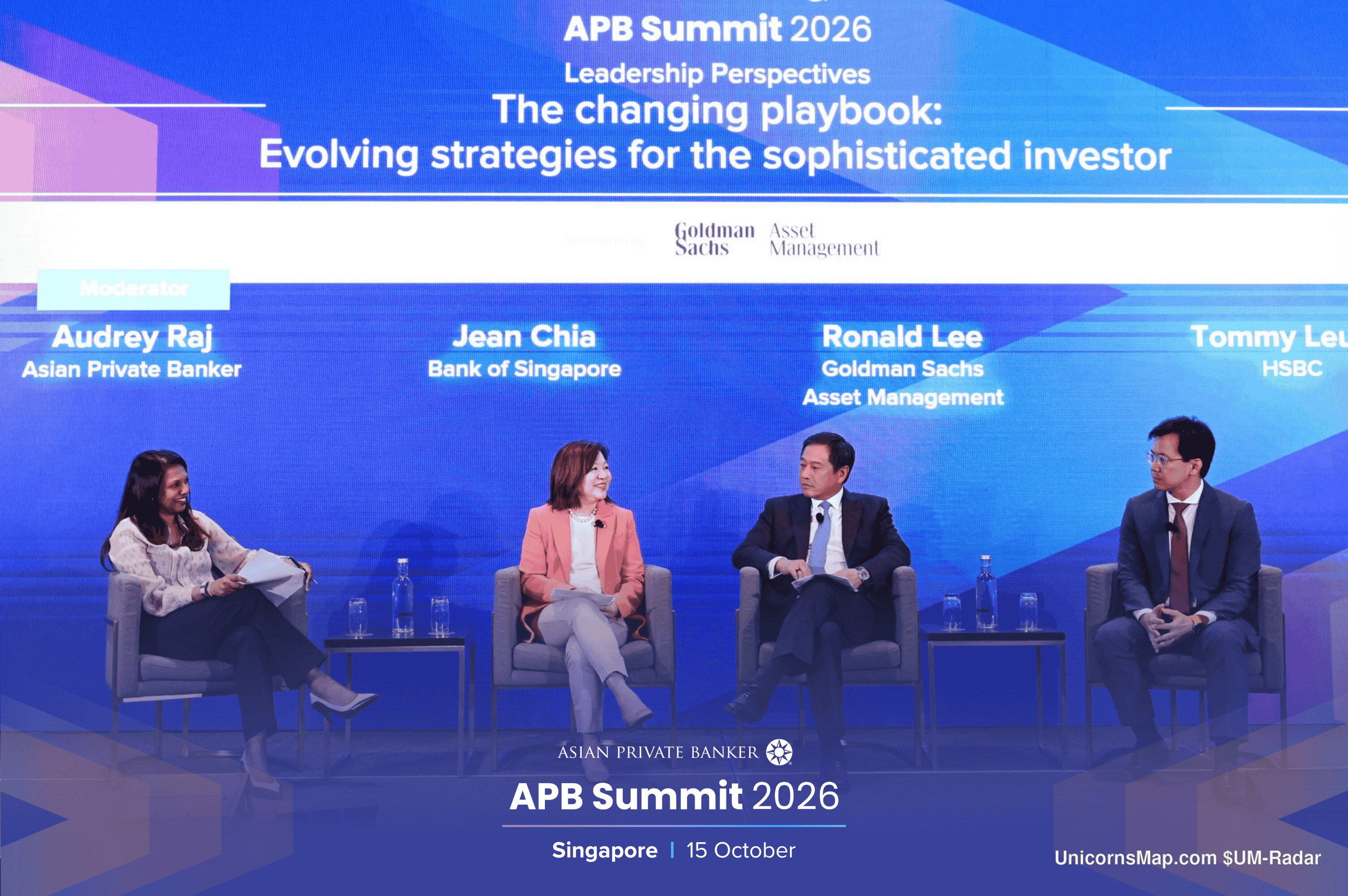 APB Summit 2026 Singapore — Leadership Perspectives session 'The changing playbook: Evolving strategies for the sophisticated investor' on stage, sponsored by Goldman Sachs Asset Management, 15 October 2026