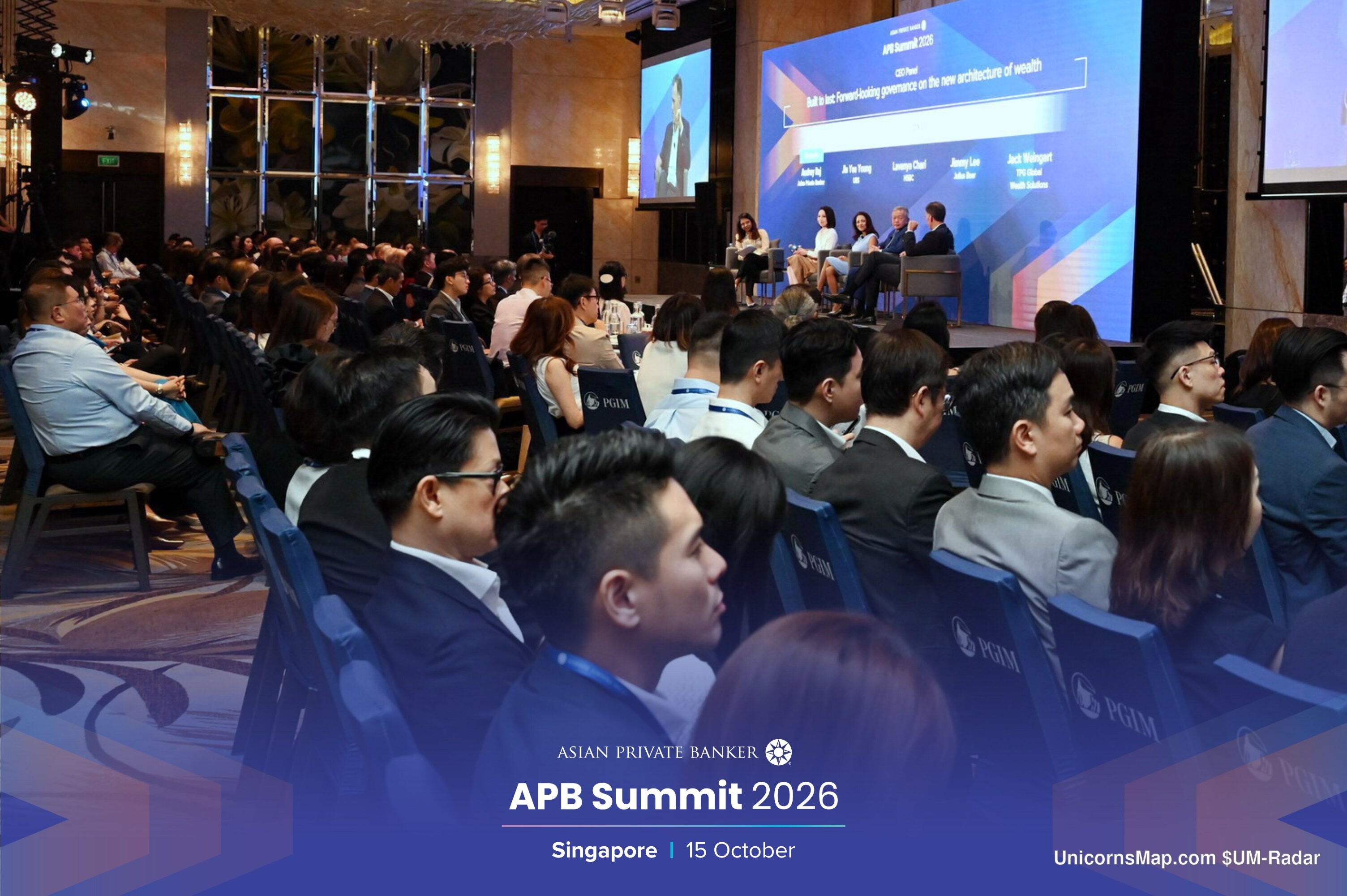 APB Summit 2026 Singapore — delegates in the room during a panel session, organizer lower third reading APB Summit 2026 Singapore 15 October