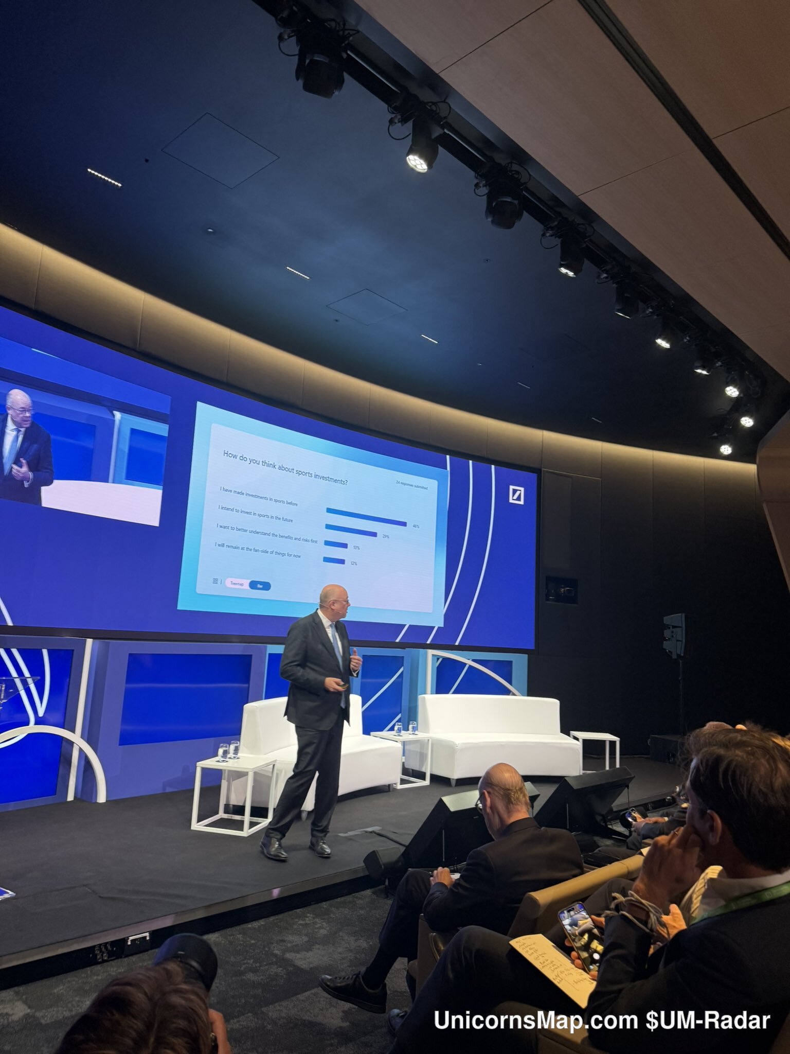 Stage panel and branded backdrop at the Deutsche Bank Sports Investment Conference 2026, London