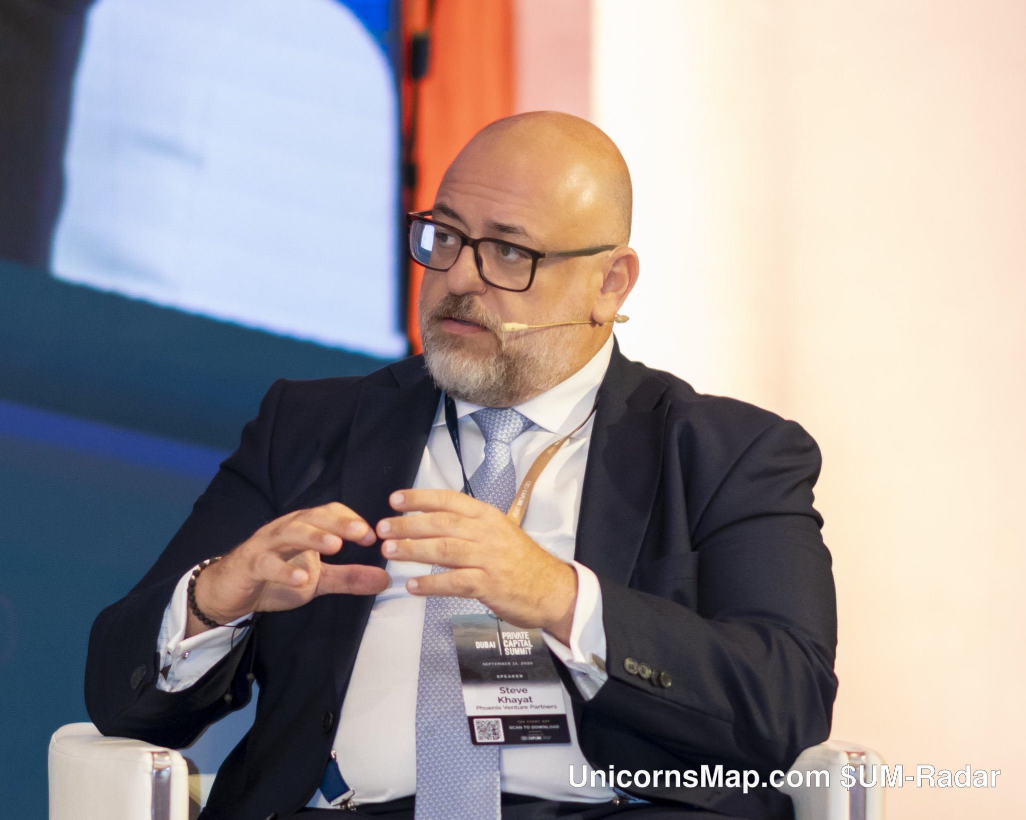 Steve Khayat (Founder & CEO, Phoenix Venture Partners) speaking on the venture-capital panel at the Private Capital Summit, Dubai 2026