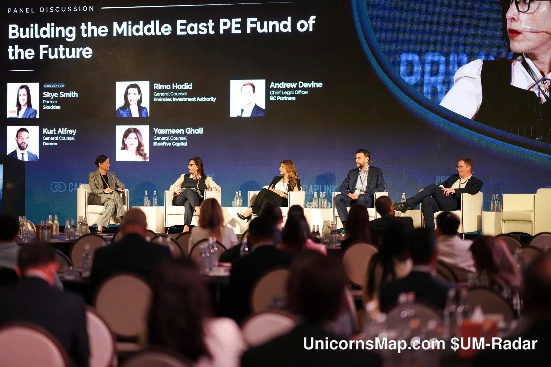 Panel stage for the session Building the Middle East PE Fund of the Future at the Private Capital Summit, Dubai 2026, The Lana, Dorchester Collection
