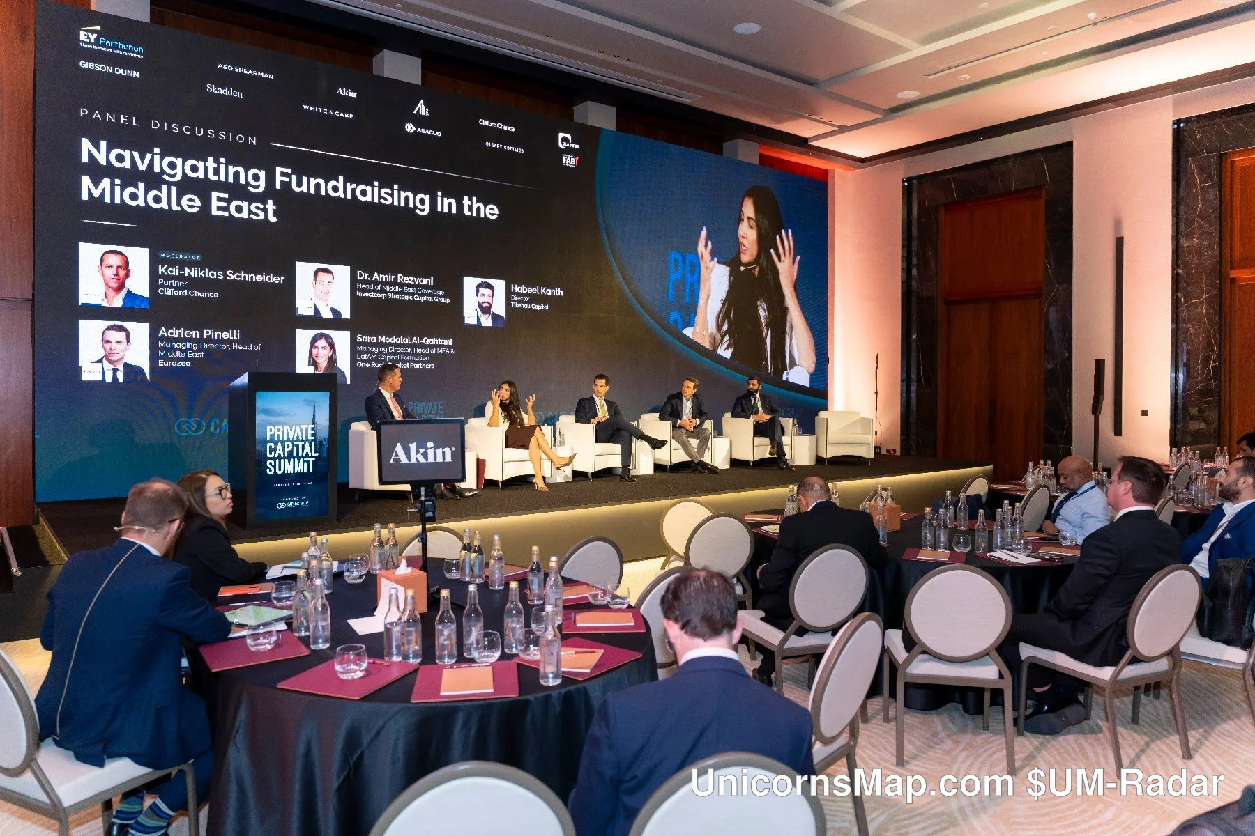 Panel stage for the session Navigating Fundraising in the Middle East at the Private Capital Summit, Dubai 2026