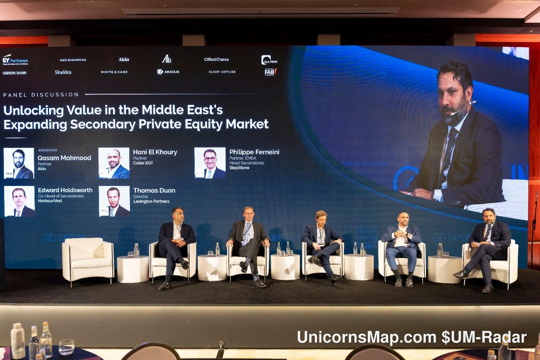Panel stage for the session on the Middle East's expanding secondary private equity market at the Private Capital Summit, Dubai 2026