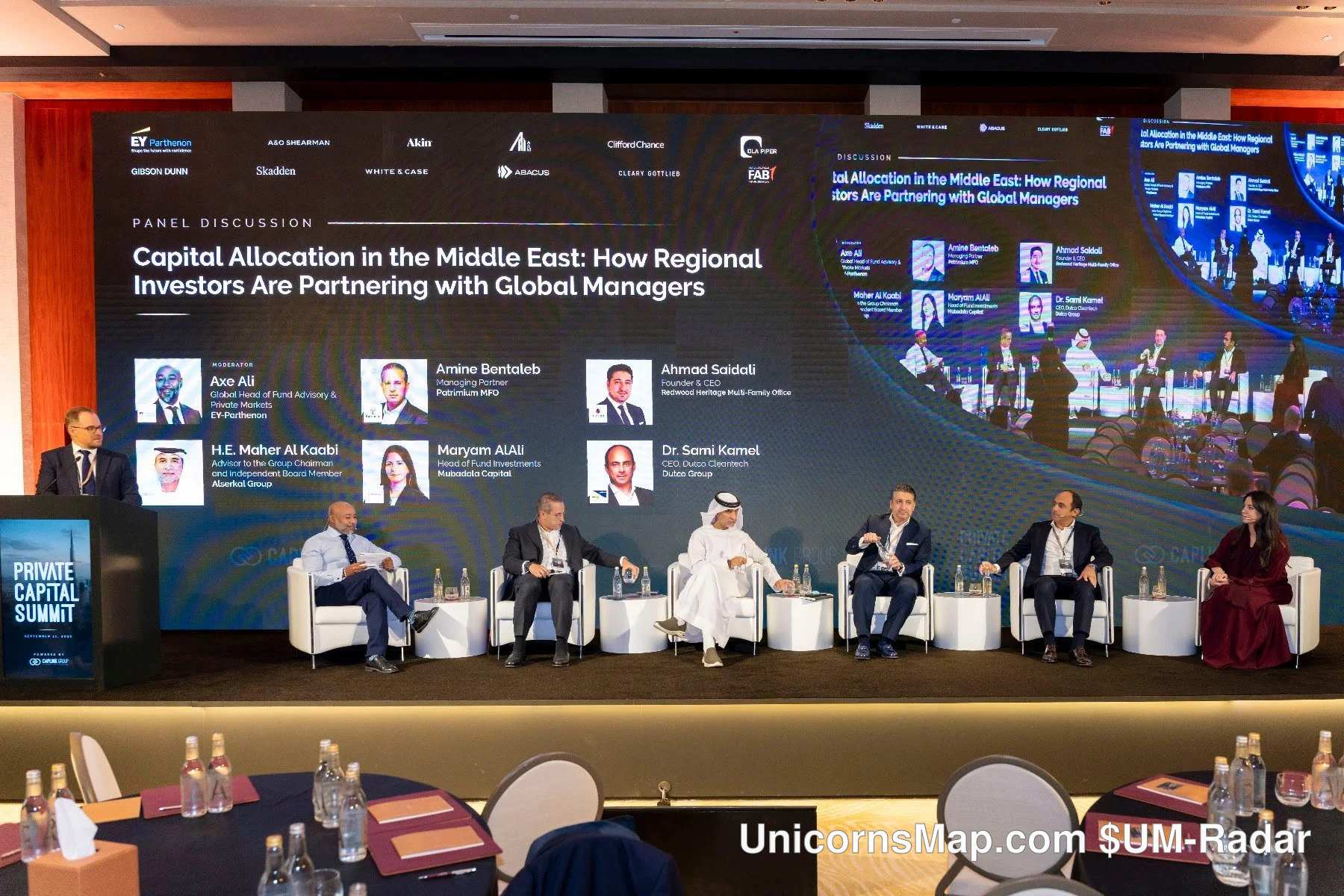 Panel stage for the session Capital Allocation in the Middle East at the Private Capital Summit, Dubai 2026