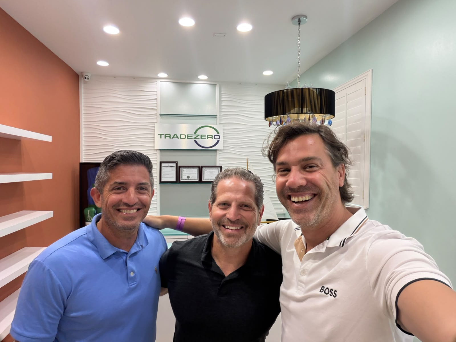 Yoni Assia with colleagues at the TradeZero Bahamas office