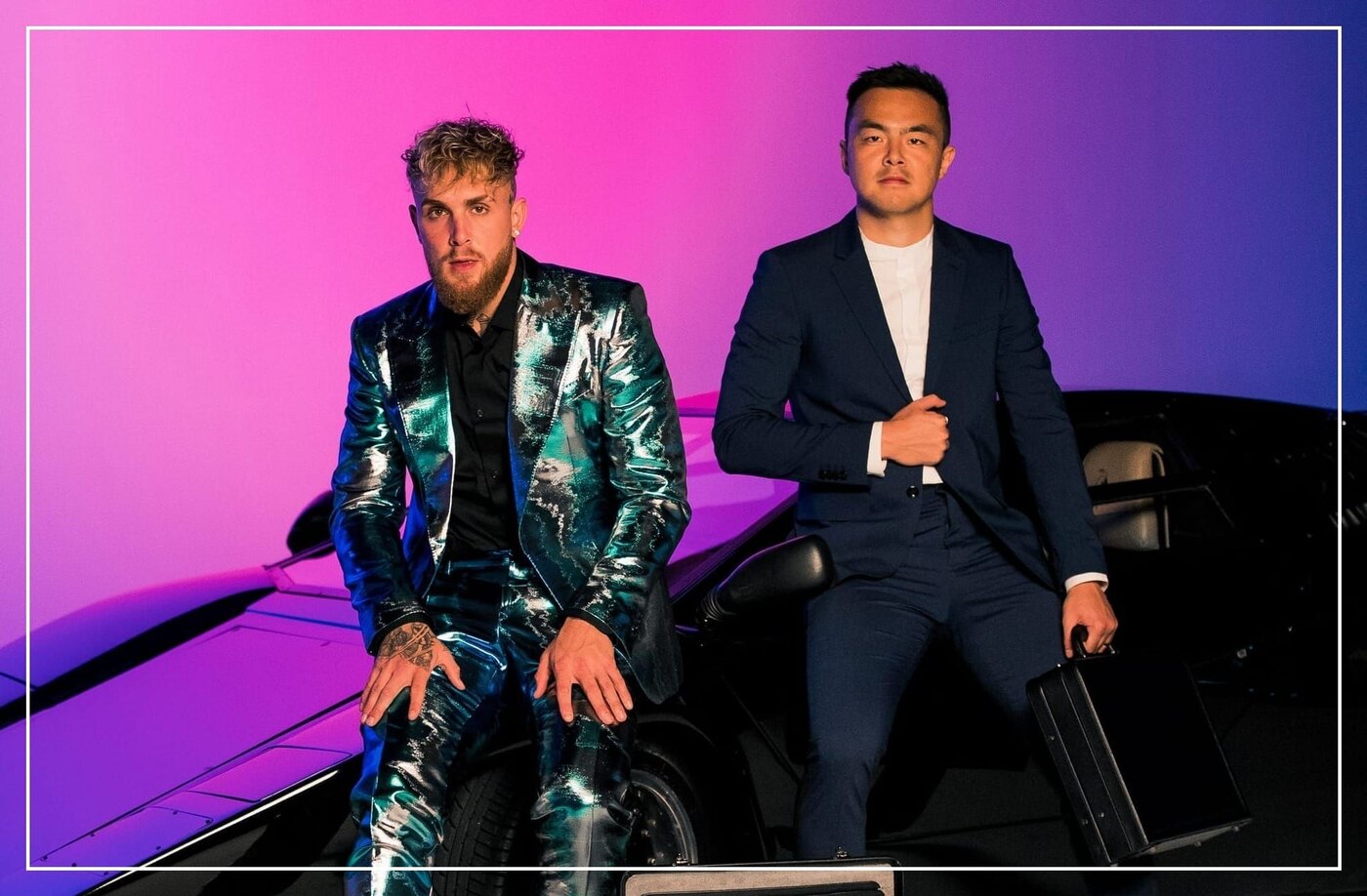 Studio editorial frame (Jake Paul, Geoff Woo) published on the subject's own site geoffreywoo.com, 2025-07 (real photograph) Jake Paul and Geoff Woo - studio editorial photograph